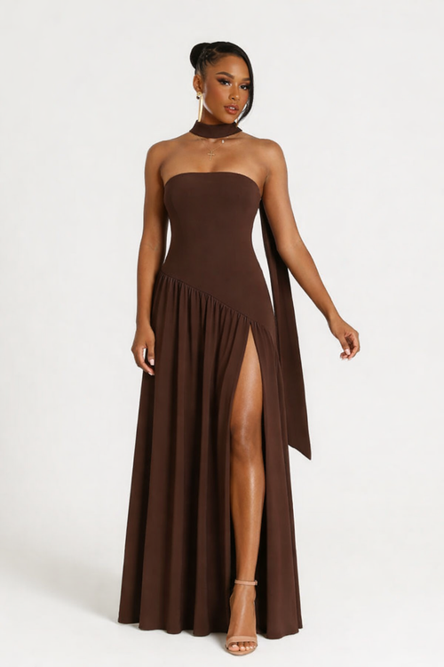 Deborah | Elegant Strapless Dress with High Slit for Women